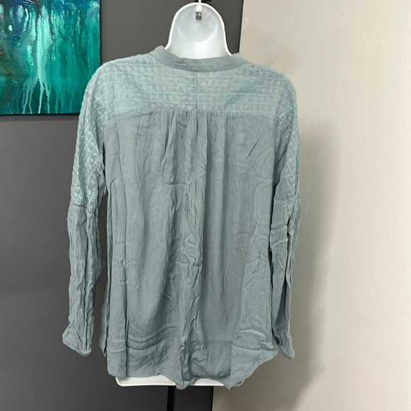 Women’s Blouse Size‎ 12 Green Crinkle Sheer Panel Pullover Coquette Romantic - Picture 8 of 14